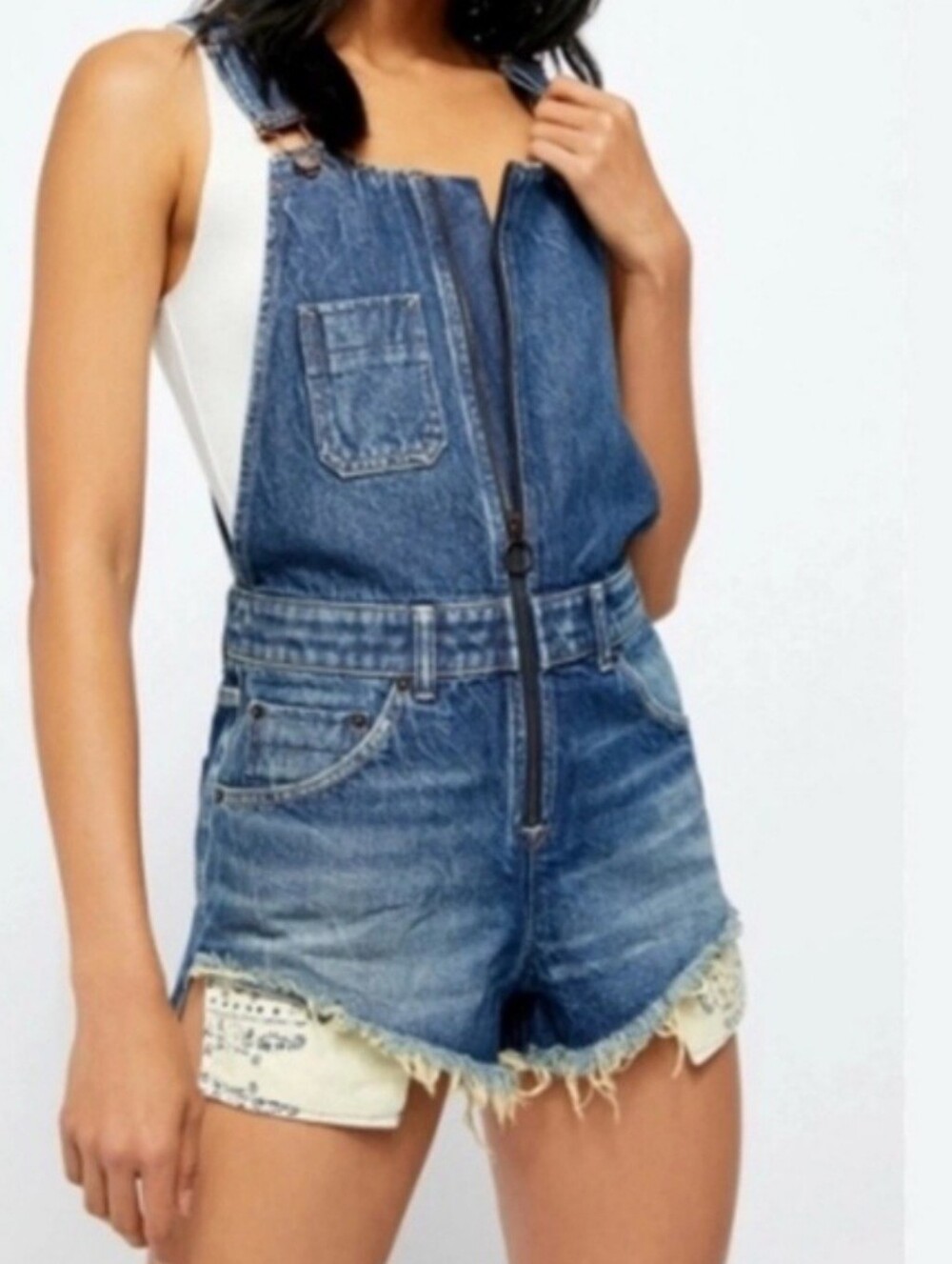 Free People Dark Blue Denim Short Overalls